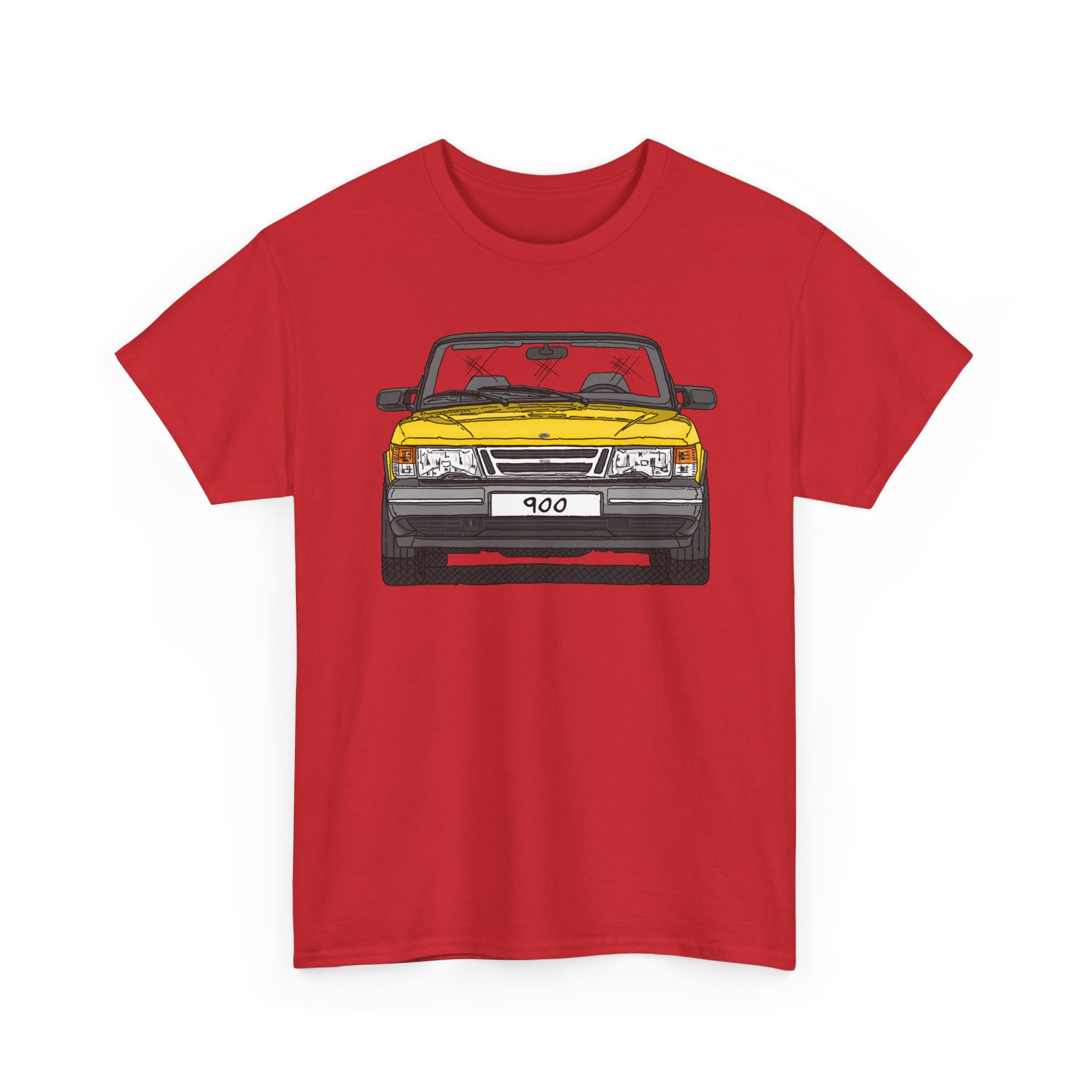 T-Shirt, Saab 900 Cabrio, Strichzeichnung, Gelb, eigenes Kennzeichen möglich – Bild 10