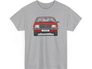 T-Shirt, Opel Rekord E, Strichzeichnung, Rot, mit Kennzeichen personalisierbar
