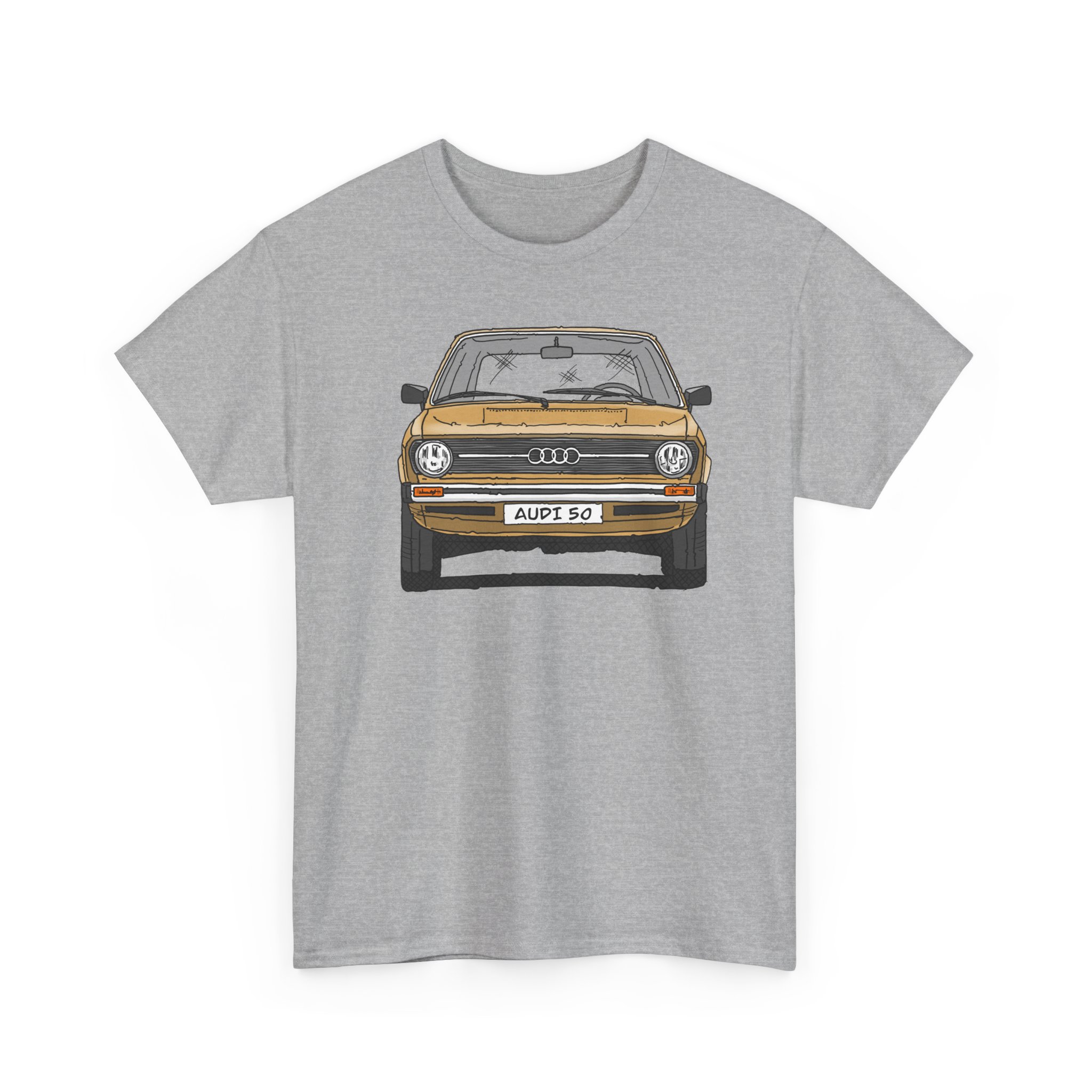 T-Shirt, Audi 50, Strichzeichnung, Hellas, 2 Außenspiegel, mit Kennzeichen personalisierbar