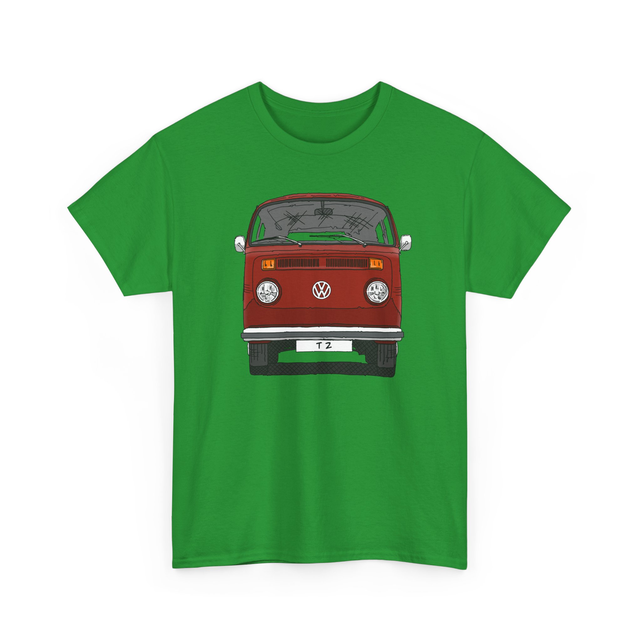 T-Shirt, VW T2, T2b, Bulli, VW Bus, Strichzeichnung, Rot, Wunsch-Kennzeichen möglich – Bild 15