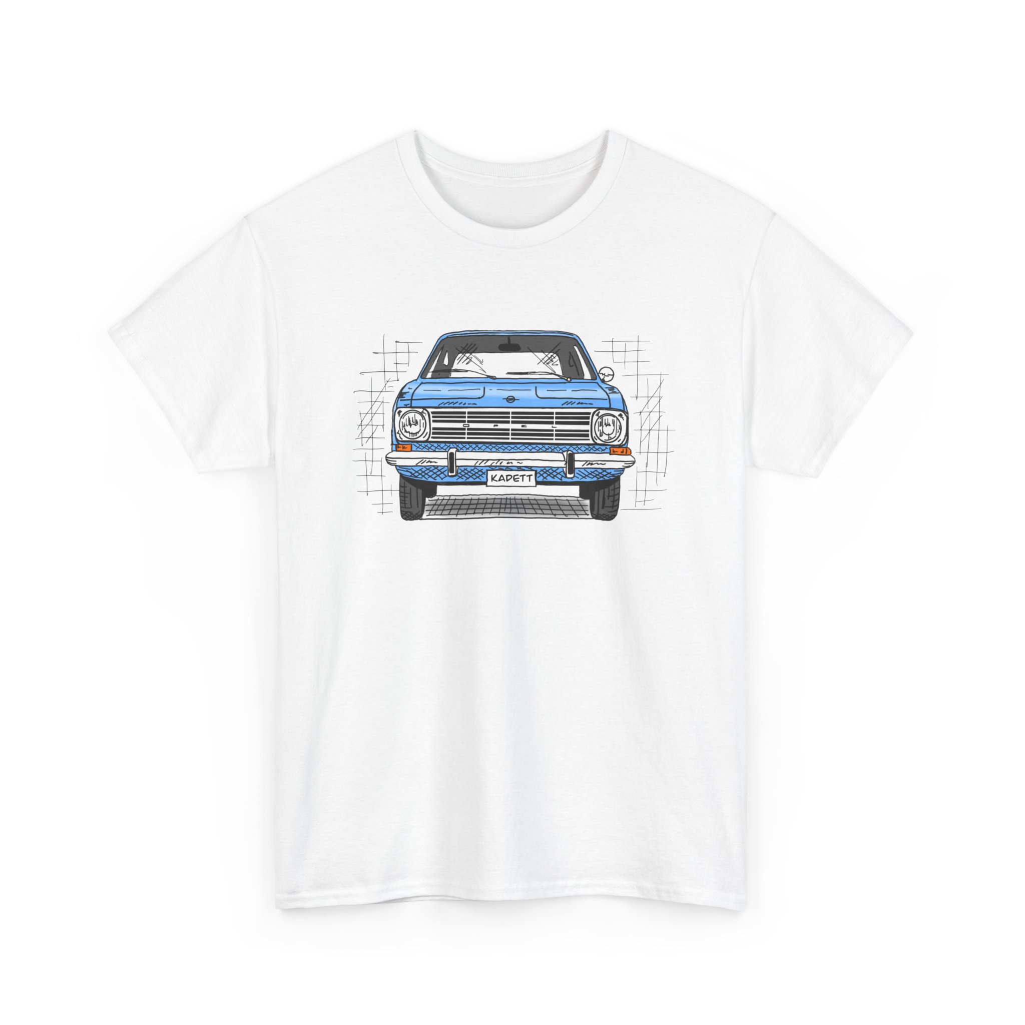 T-Shirt, Opel Kadett B, Strichzeichnung, Blau, personalisierbar – Bild 7