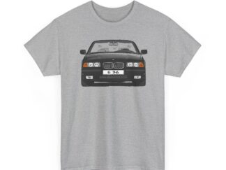 T-Shirt, BMW E36 Cabrio, 3er, Strichzeichnung, Schwarz, mit Kennzeichen personalisierbar