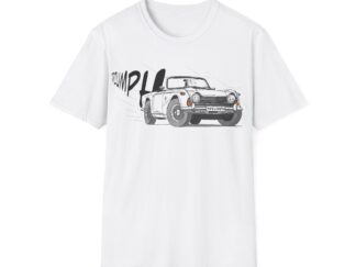 T-Shirt, Triumph TR4A TR5 TR250, Strichzeichnung, Weiß, personalisierbar