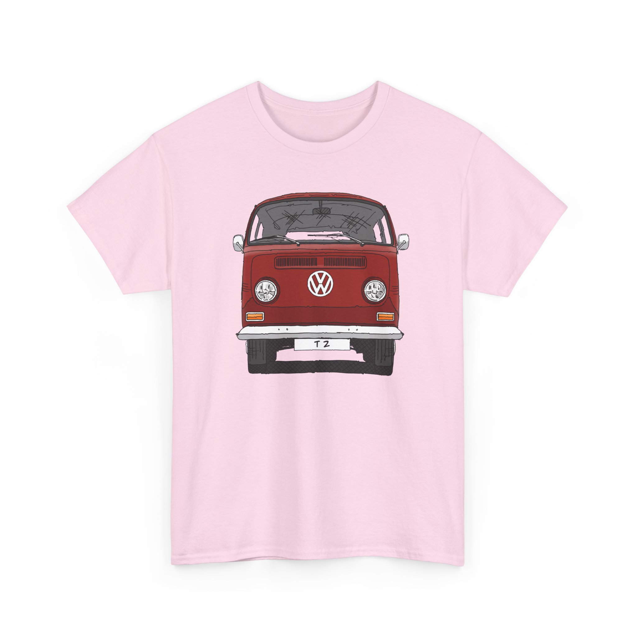 T-Shirt, VW T2, T2a, Bulli, VW Bus, Strichzeichnung, Rot, Wunsch-Kennzeichen möglich – Bild 23