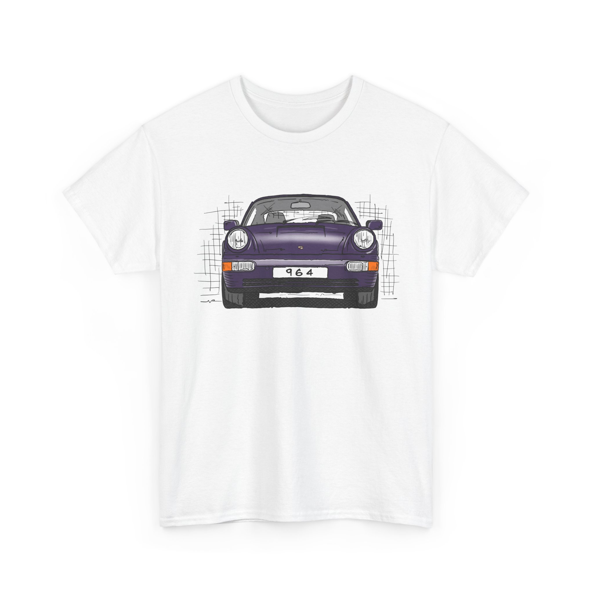 T-Shirt, Porsche 911, 964 Coupé, Strichzeichnung, Viola (30 Jahre Jubi), personalisierbar – Bild 7