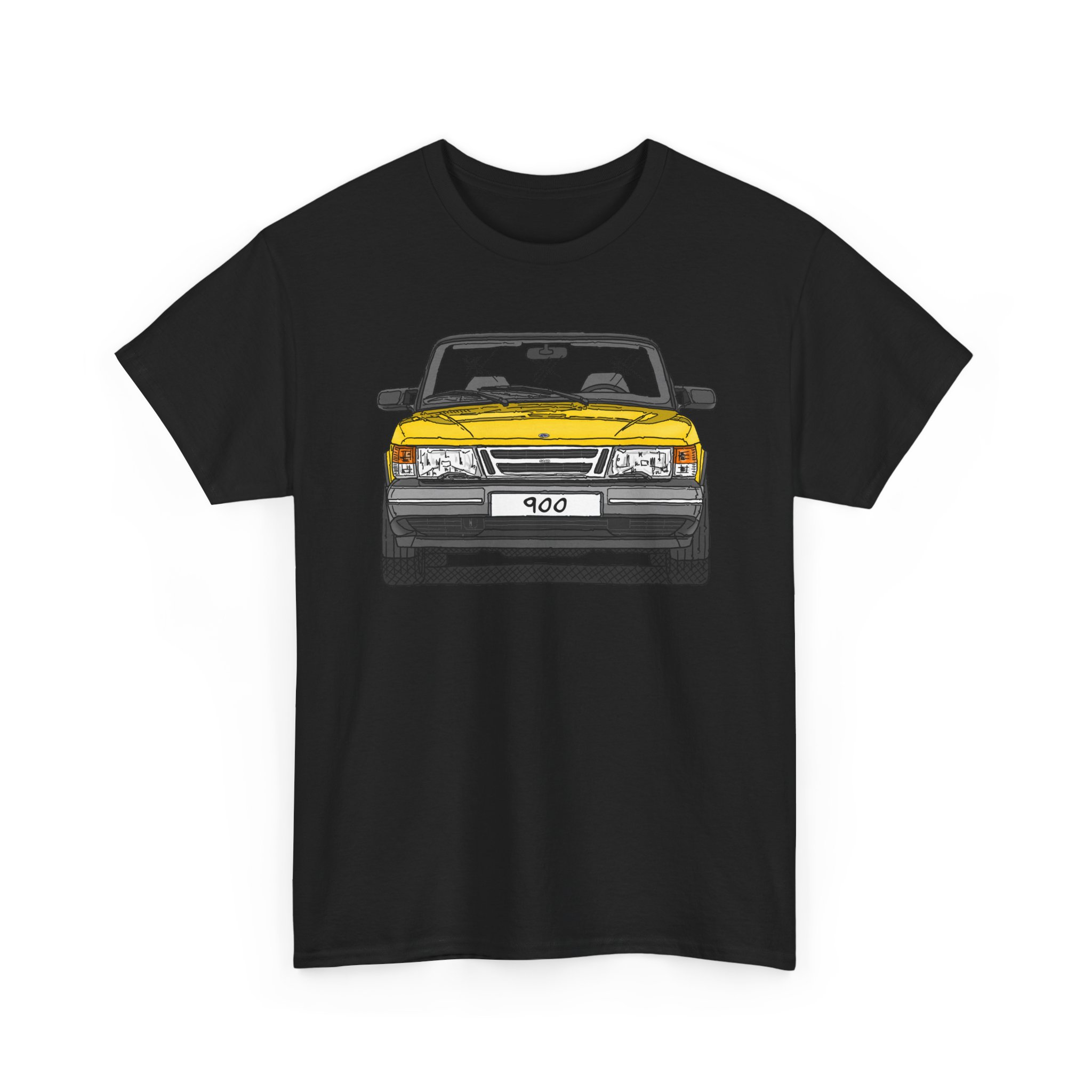 T-Shirt, Saab 900 Cabrio, Strichzeichnung, Gelb, eigenes Kennzeichen möglich – Bild 5