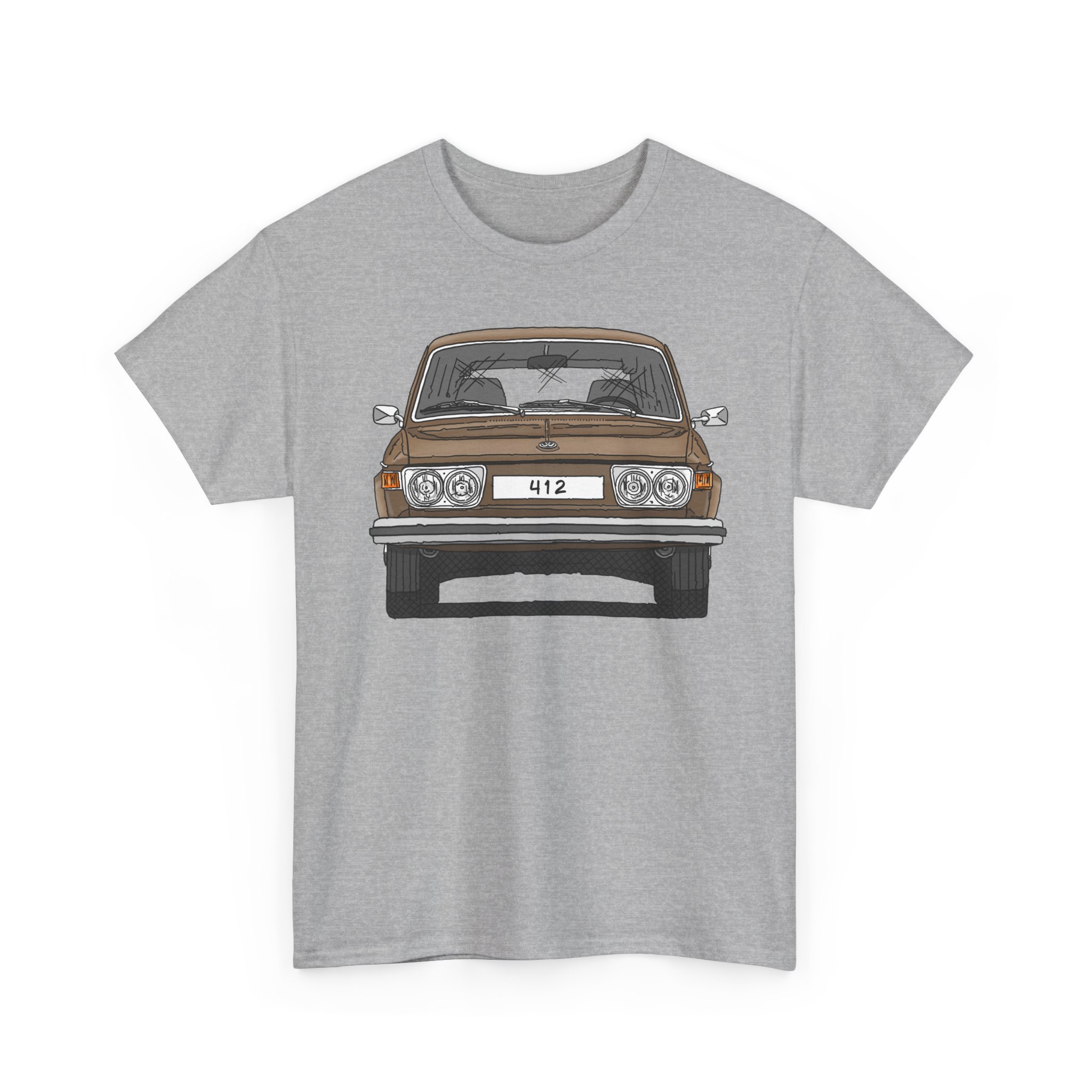 T-Shirt, VW Typ 4, 412 Variant, Strichzeichnung, Gold, beidseitig bedruckt, eigenes Kennzeichen möglich