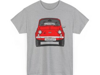 T-Shirt, Fiat 500 Cinquecento, Strichzeichnung, Rot, personalisierbar