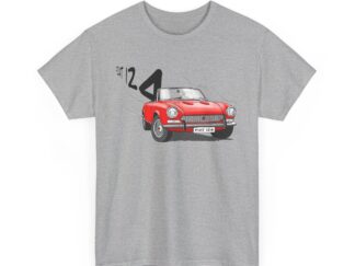 T-Shirt, Fiat 124 Spider, Strichzeichnung, Rot, personalisierbar