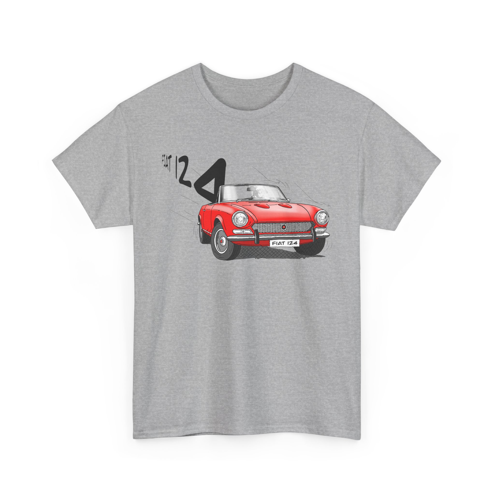 T-Shirt, Fiat 124 Spider, Strichzeichnung, Rot, personalisierbar