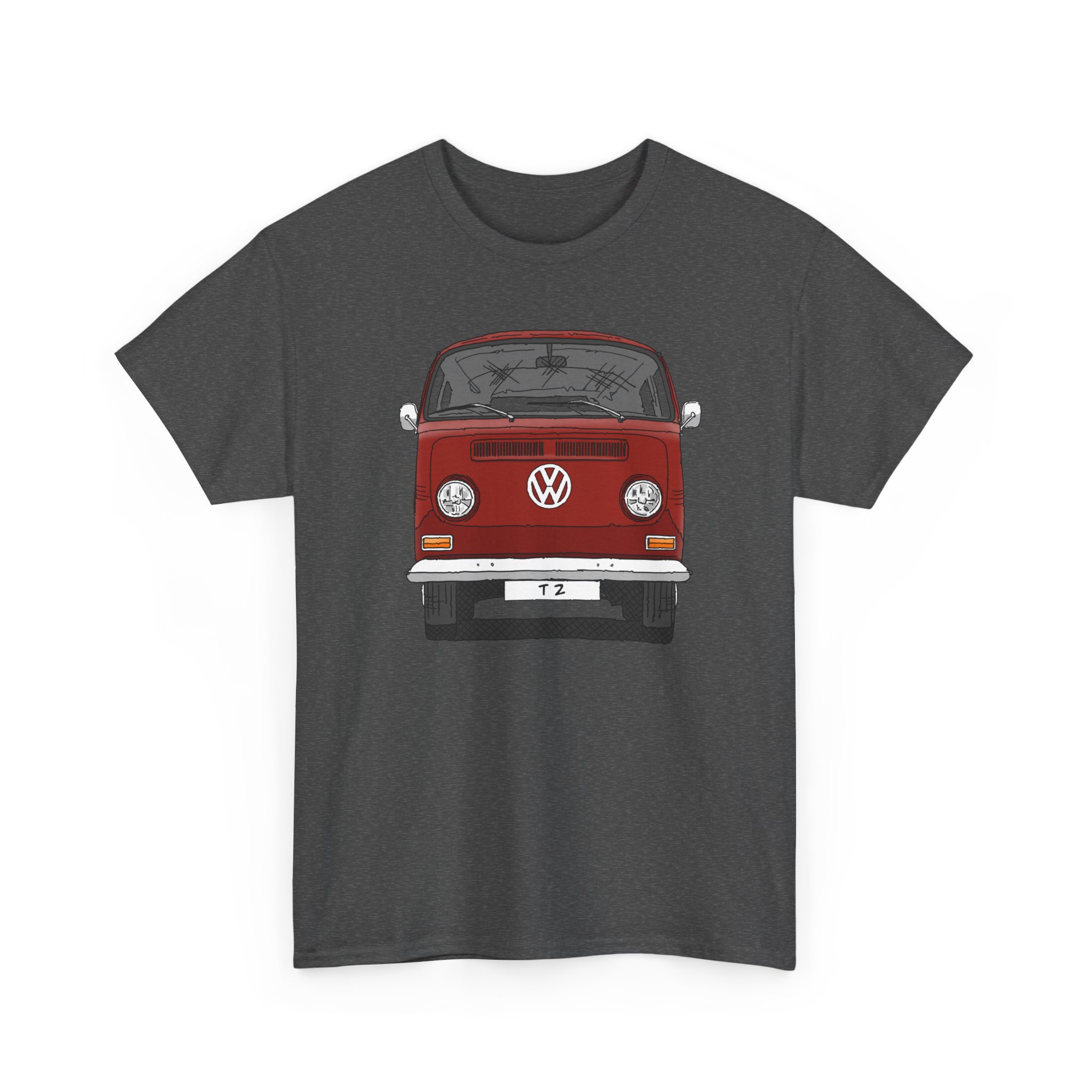 T-Shirt, VW T2, T2a, Bulli, VW Bus, Strichzeichnung, Rot, Wunsch-Kennzeichen möglich – Bild 11