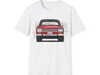 T-Shirt, Ford Escort, Hundeknochen, Strichzeichnung, Rot, personalisierbar