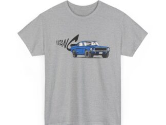 T-Shirt, Ford Mustang Fastback - Bullitt, Strichzeichnung, Blau, personalisierbar