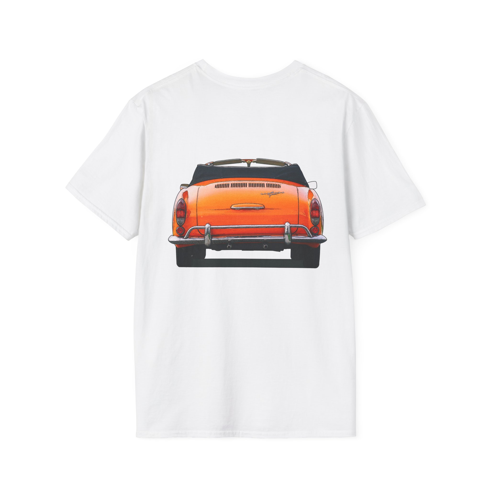 T-Shirt, Karmann-Ghia Typ14 Cabriolet, Orange, beidseitig bedruckt, mit Kennzeichen personalisierbar – Bild 2