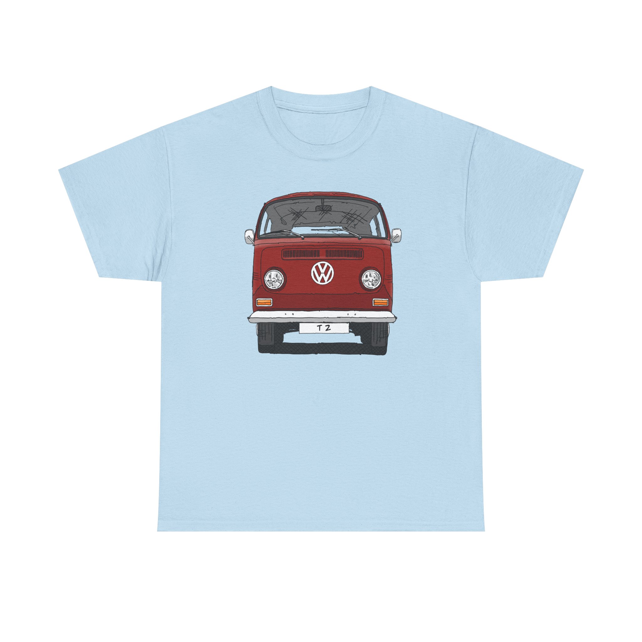 T-Shirt, VW T2, T2a, Bulli, VW Bus, Strichzeichnung, Rot, Wunsch-Kennzeichen möglich – Bild 17