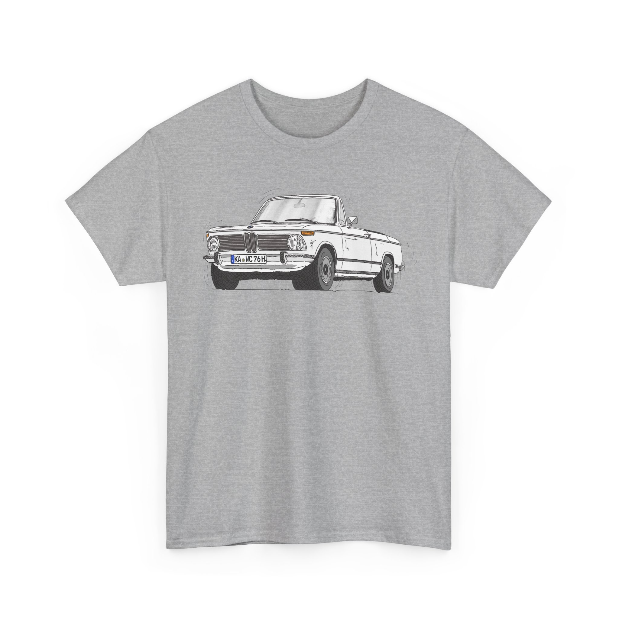 T-Shirt, BMW 02 Baur Cabrio, Strichzeichnung, Weiß, KA WC 76H