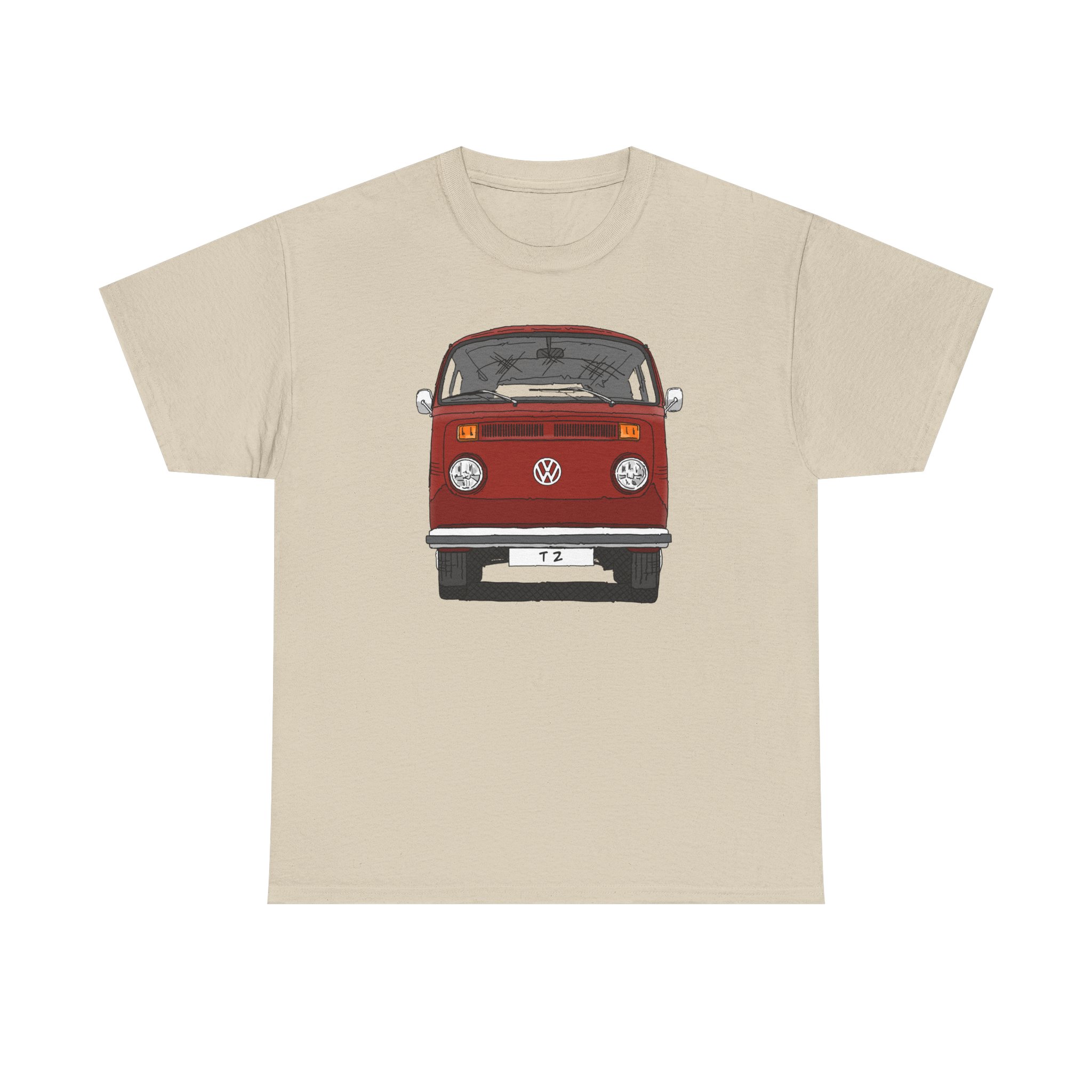 T-Shirt, VW T2, T2b, Bulli, VW Bus, Strichzeichnung, Rot, Wunsch-Kennzeichen möglich – Bild 45