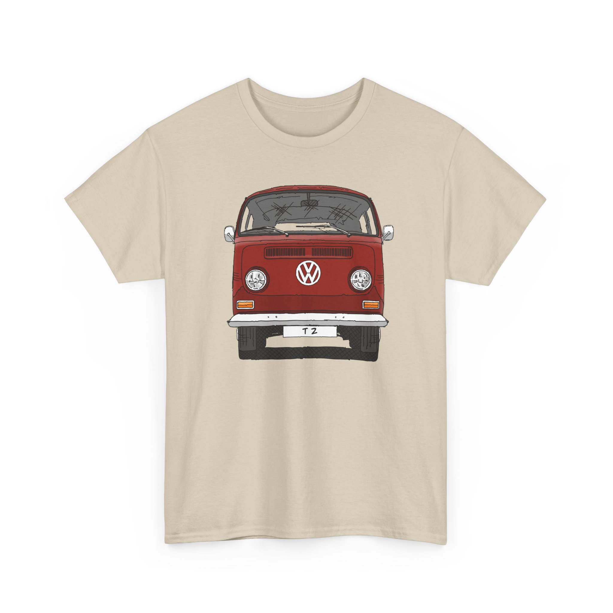 T-Shirt, VW T2, T2a, Bulli, VW Bus, Strichzeichnung, Rot, Wunsch-Kennzeichen möglich – Bild 47