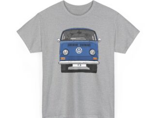 T-Shirt, VW T2, T2a, Bulli, VW Bus, Strichzeichnung, Blau, Wunsch-Kennzeichen möglich