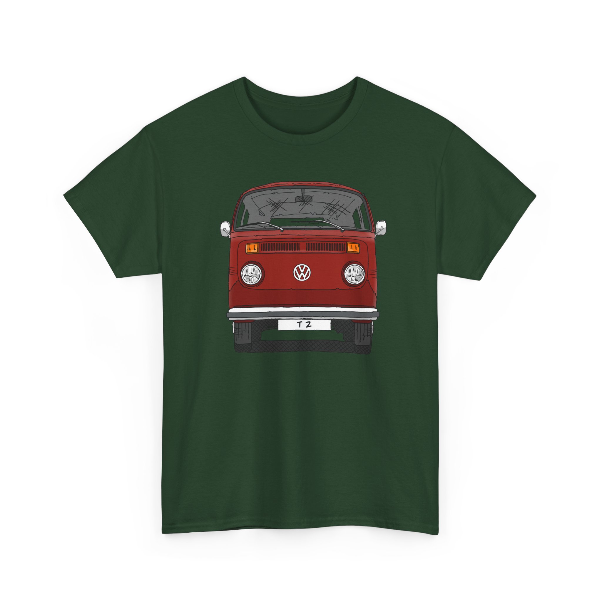 T-Shirt, VW T2, T2b, Bulli, VW Bus, Strichzeichnung, Rot, Wunsch-Kennzeichen möglich – Bild 59