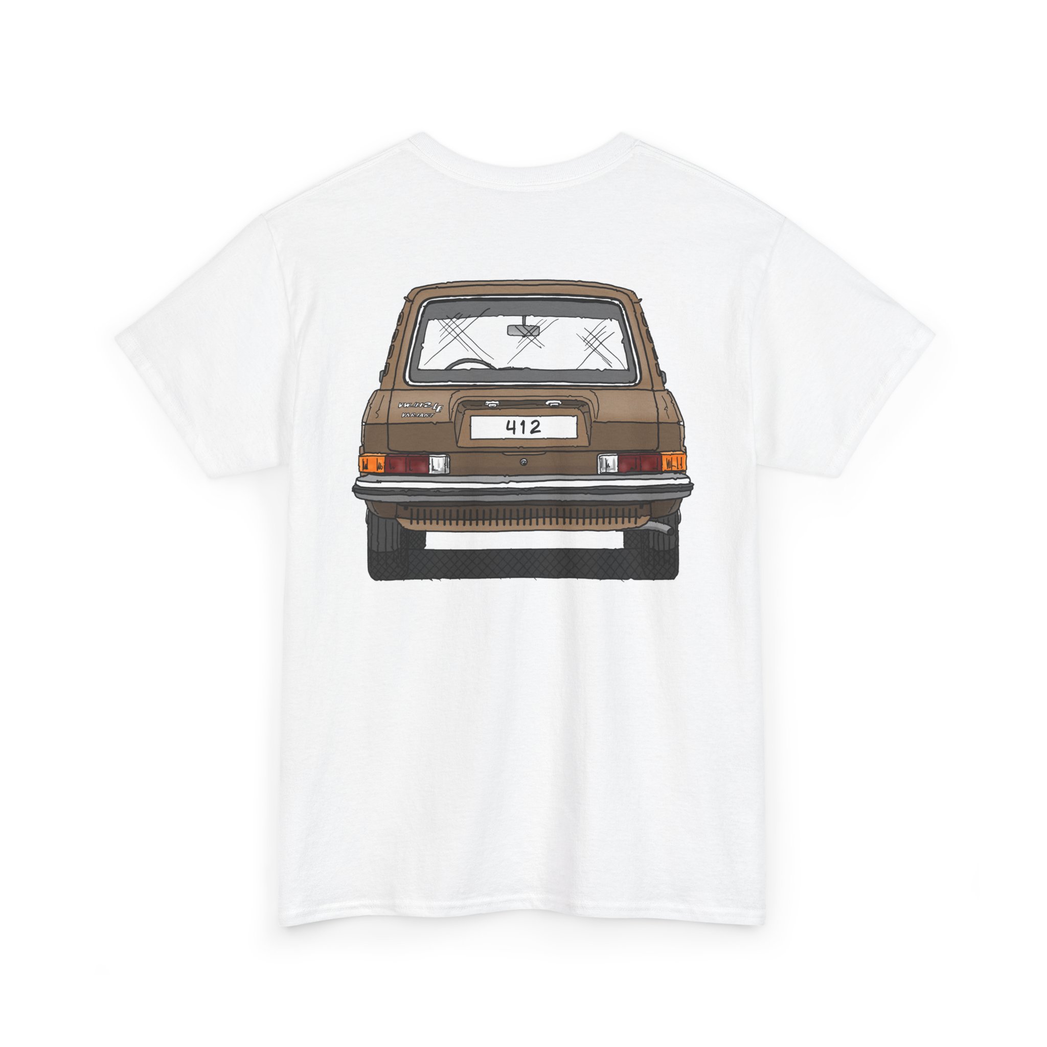 T-Shirt, VW Typ 4, 412 Variant, Strichzeichnung, Gold, beidseitig bedruckt, eigenes Kennzeichen möglich – Bild 8