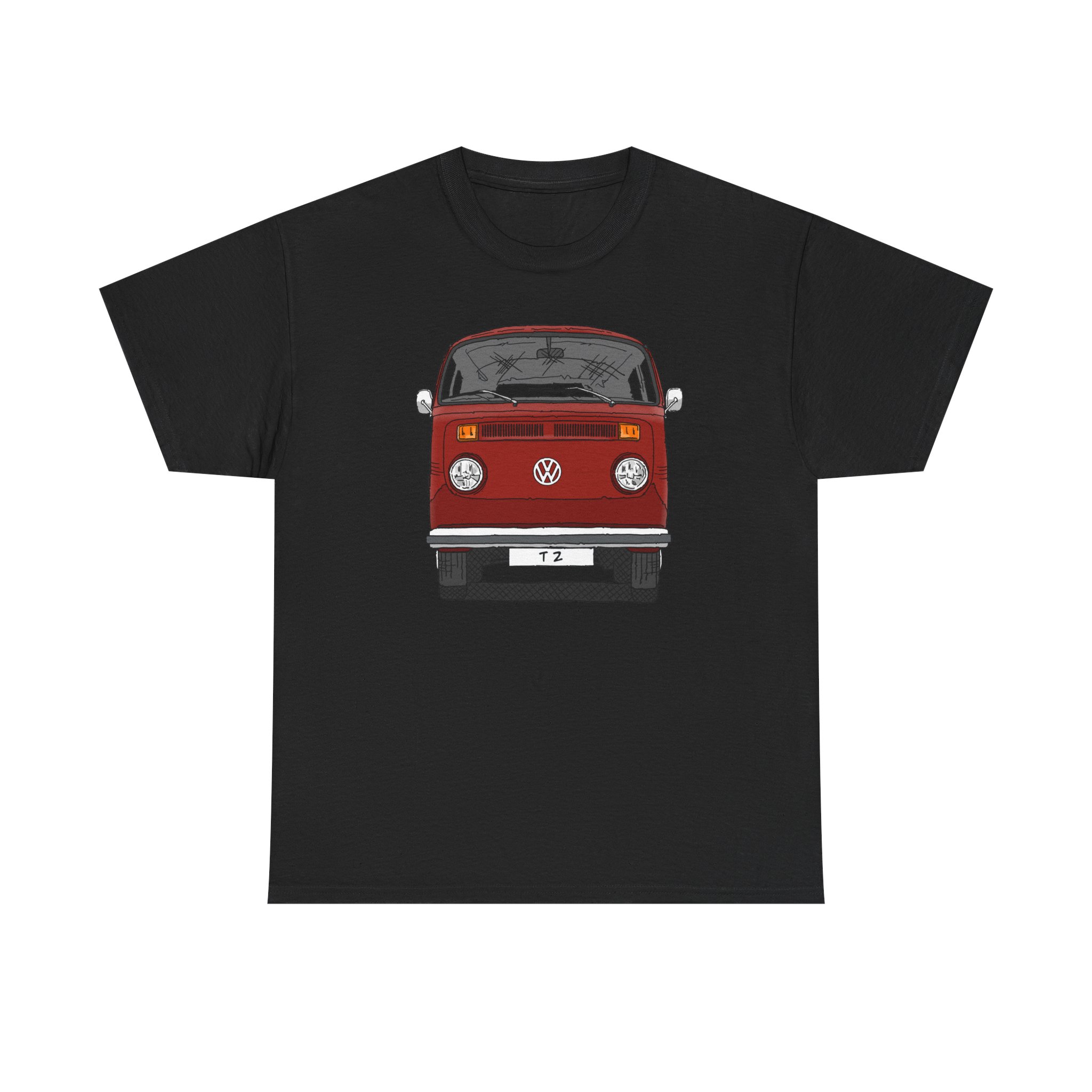 T-Shirt, VW T2, T2b, Bulli, VW Bus, Strichzeichnung, Rot, Wunsch-Kennzeichen möglich – Bild 53