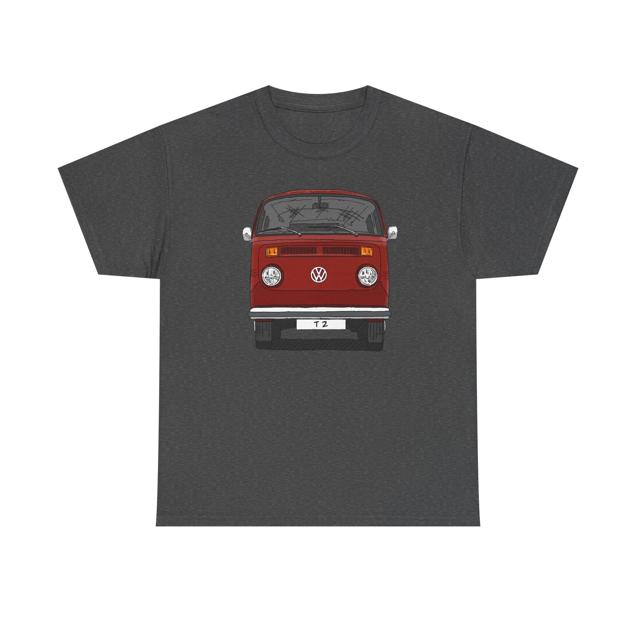 T-Shirt, VW T2, T2b, Bulli, VW Bus, Strichzeichnung, Rot, Wunsch-Kennzeichen möglich – Bild 9