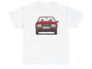 T-Shirt, Audi 80 B2, Strichzeichnung, Rot, mit Kennzeichen personalisierbar