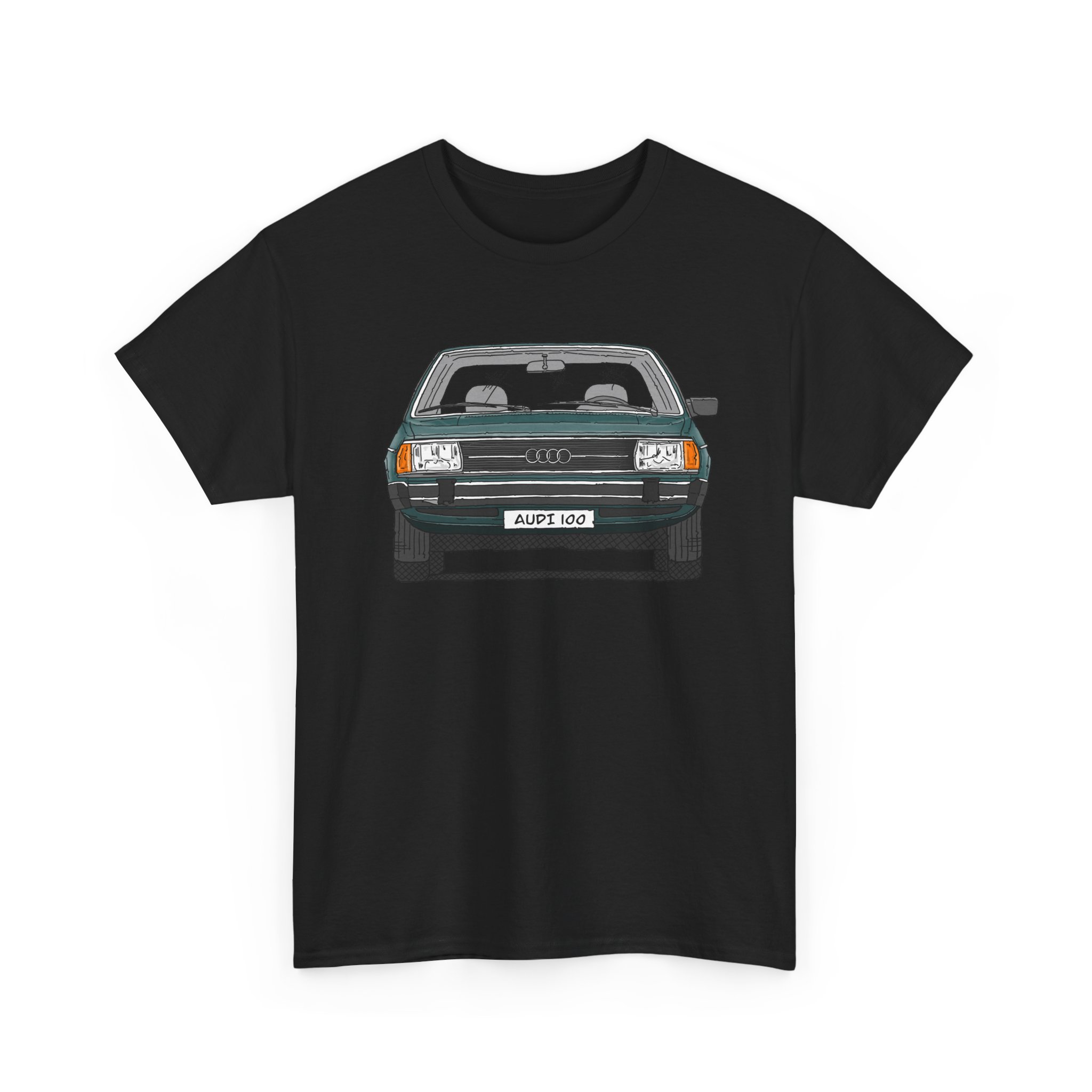 T-Shirt, Audi 100 C2, Strichzeichnung, Dunkelgrün, mit Kennzeichen personalisierbar – Bild 11