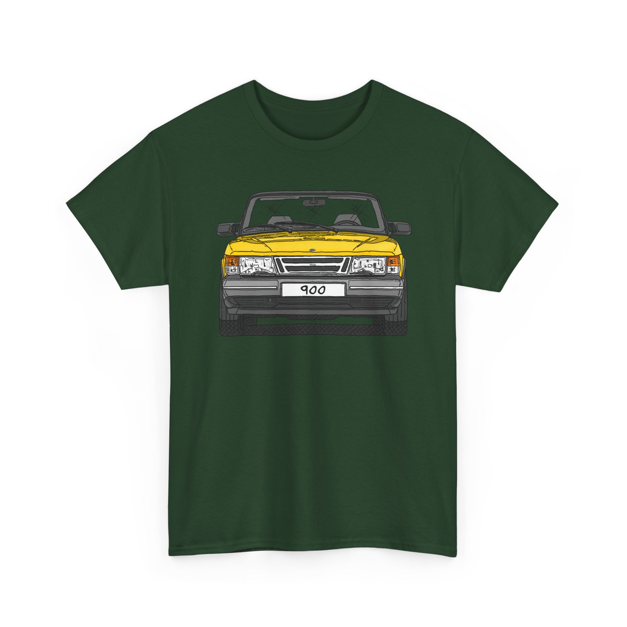 T-Shirt, Saab 900 Cabrio, Strichzeichnung, Gelb, eigenes Kennzeichen möglich – Bild 6
