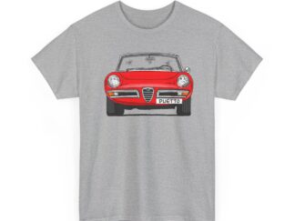 T-Shirt, Alfa Romeo Spider Duetto, Strichzeichnung, Rot, mit Kennzeichen personalisierbar
