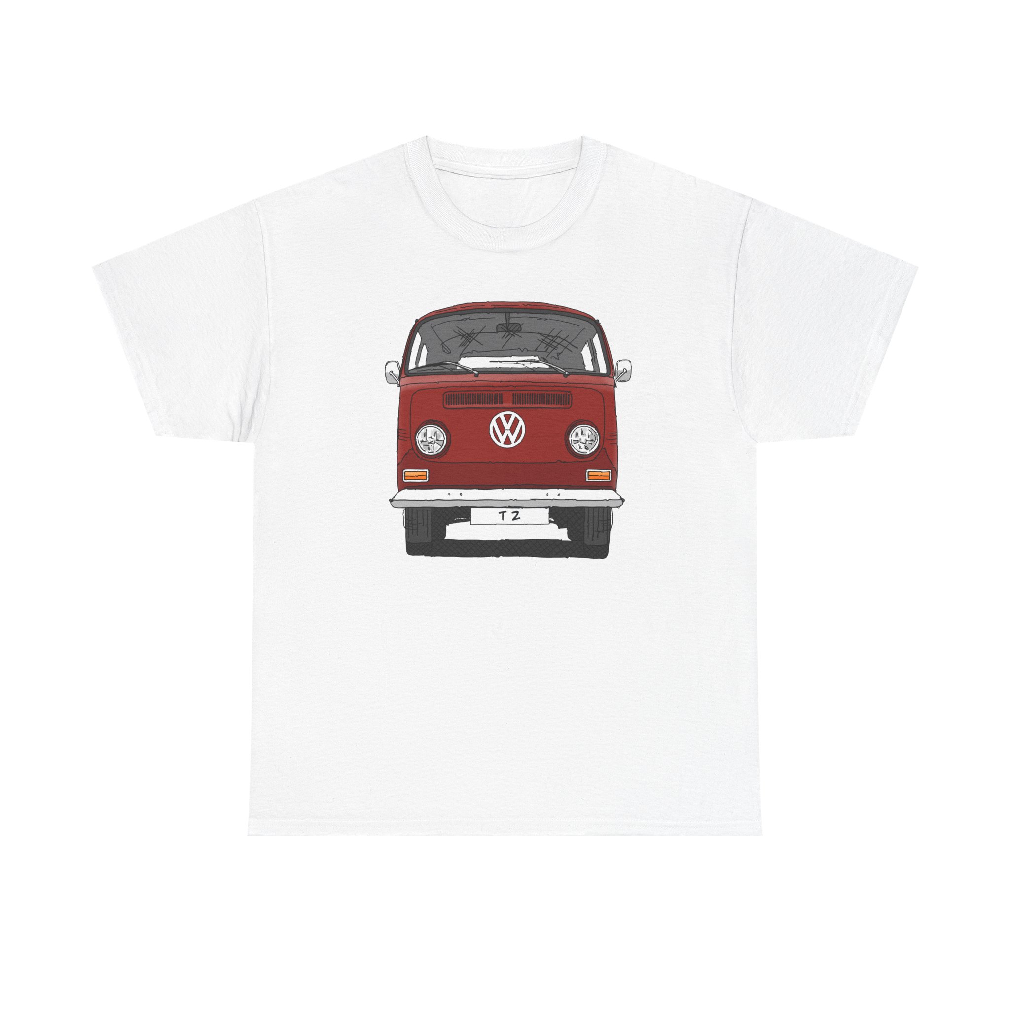 T-Shirt, VW T2, T2a, Bulli, VW Bus, Strichzeichnung, Rot, Wunsch-Kennzeichen möglich – Bild 49