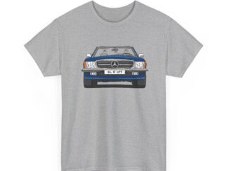T-Shirt, Mercedes SL R107, Strichzeichnung, Blau, eigenes Kennzeichen möglich