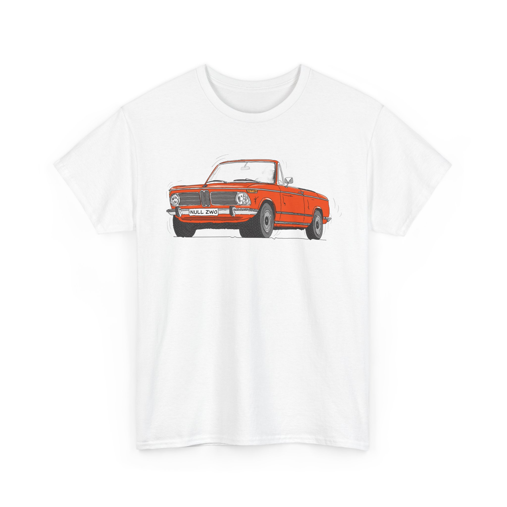 T-Shirt, BMW 02 Baur Cabrio, Strichzeichnung, Orange, eigenes Kennzeichen möglich – Bild 2