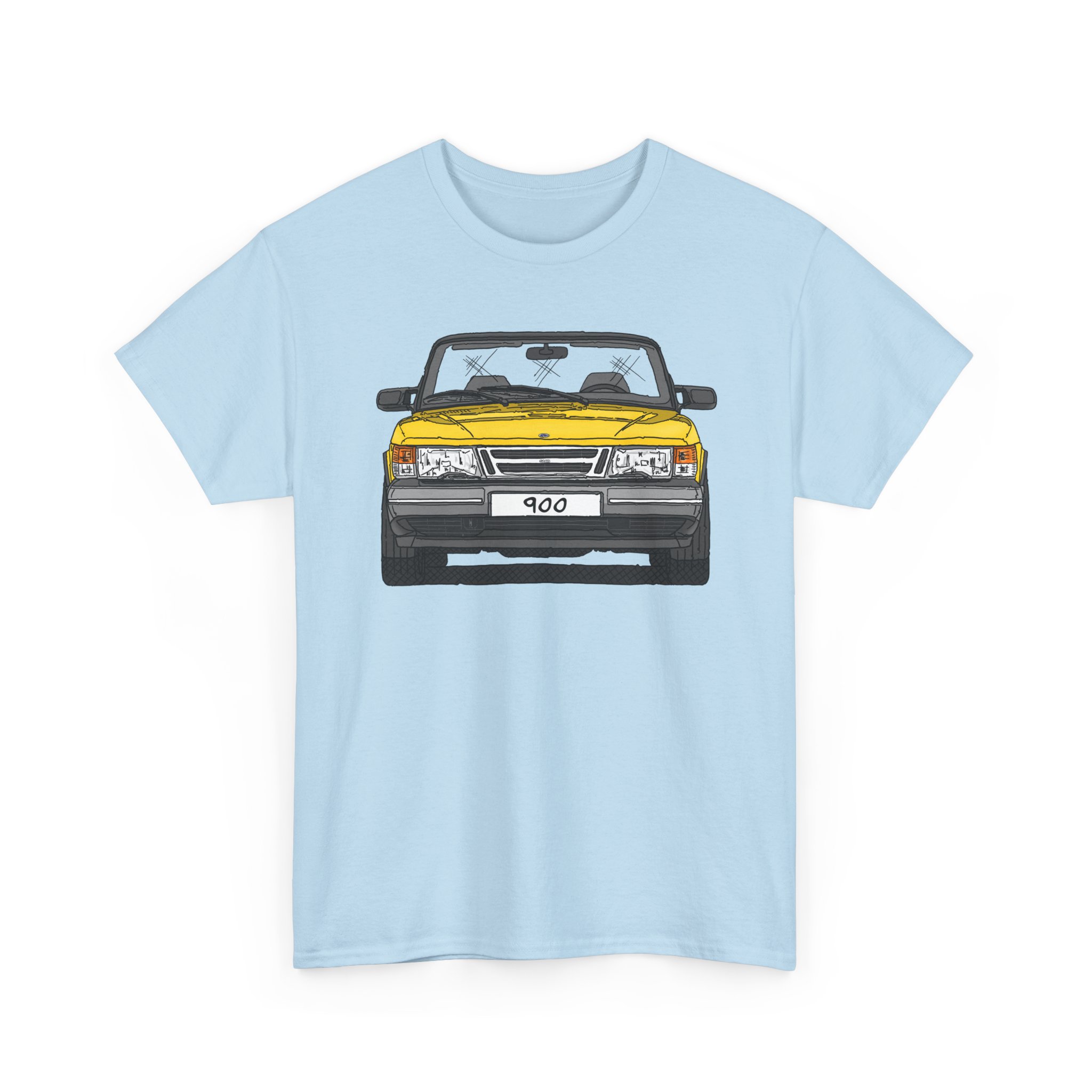 T-Shirt, Saab 900 Cabrio, Strichzeichnung, Gelb, eigenes Kennzeichen möglich – Bild 7