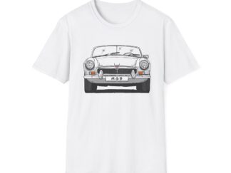 T-Shirt, MGB, Strichzeichnung, Weiß, mit Kennzeichen personalisierbar