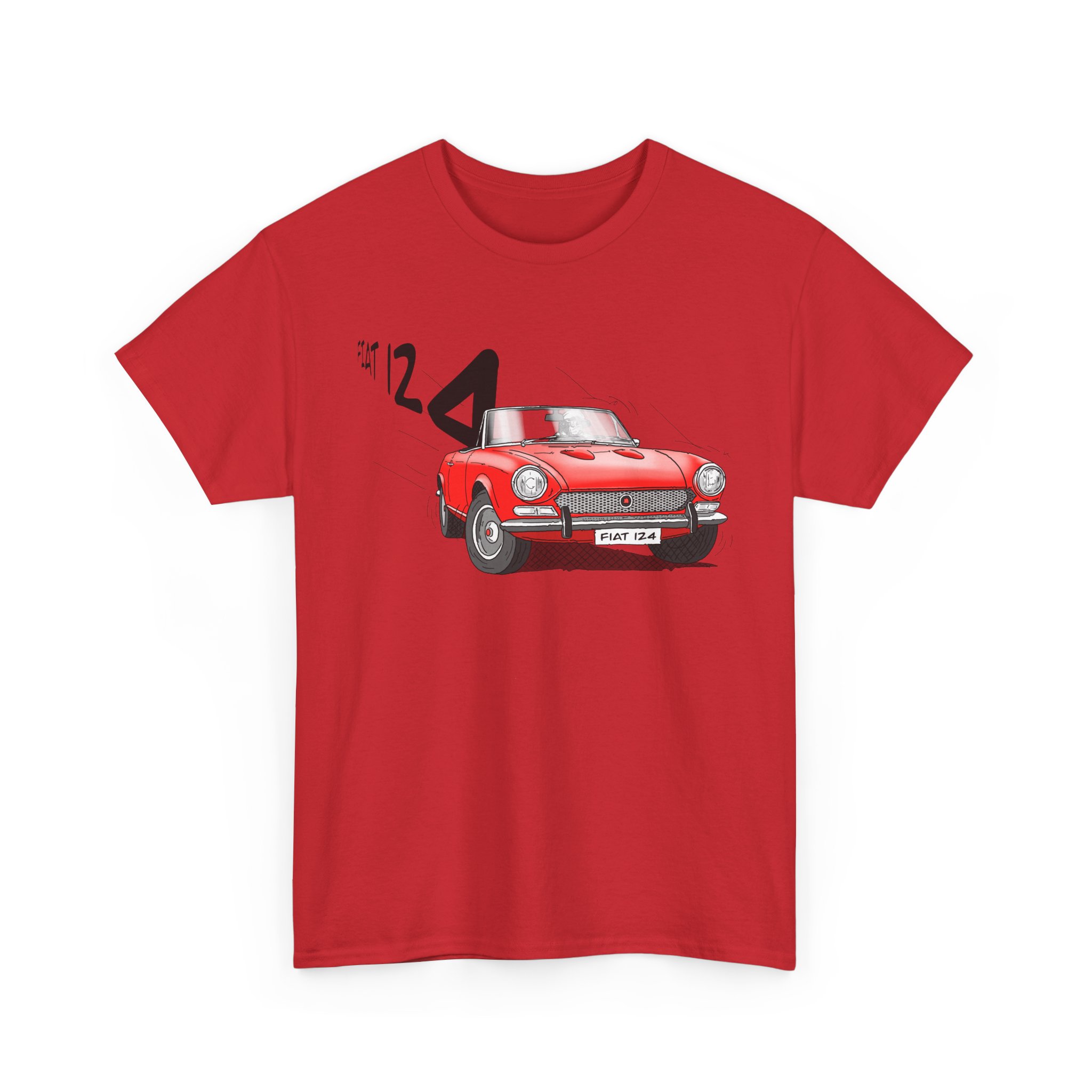 T-Shirt, Fiat 124 Spider, Strichzeichnung, Rot, personalisierbar – Bild 9