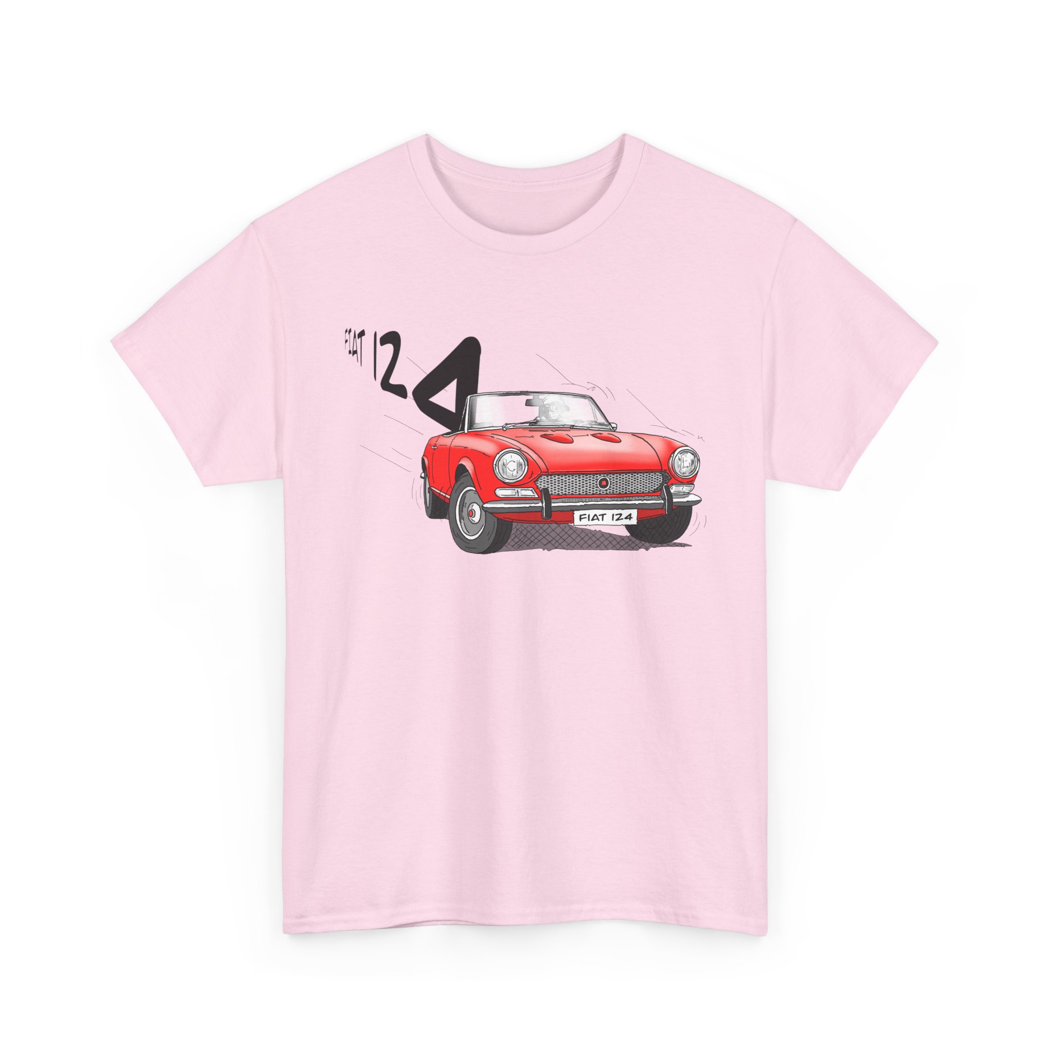 T-Shirt, Fiat 124 Spider, Strichzeichnung, Rot, personalisierbar – Bild 8