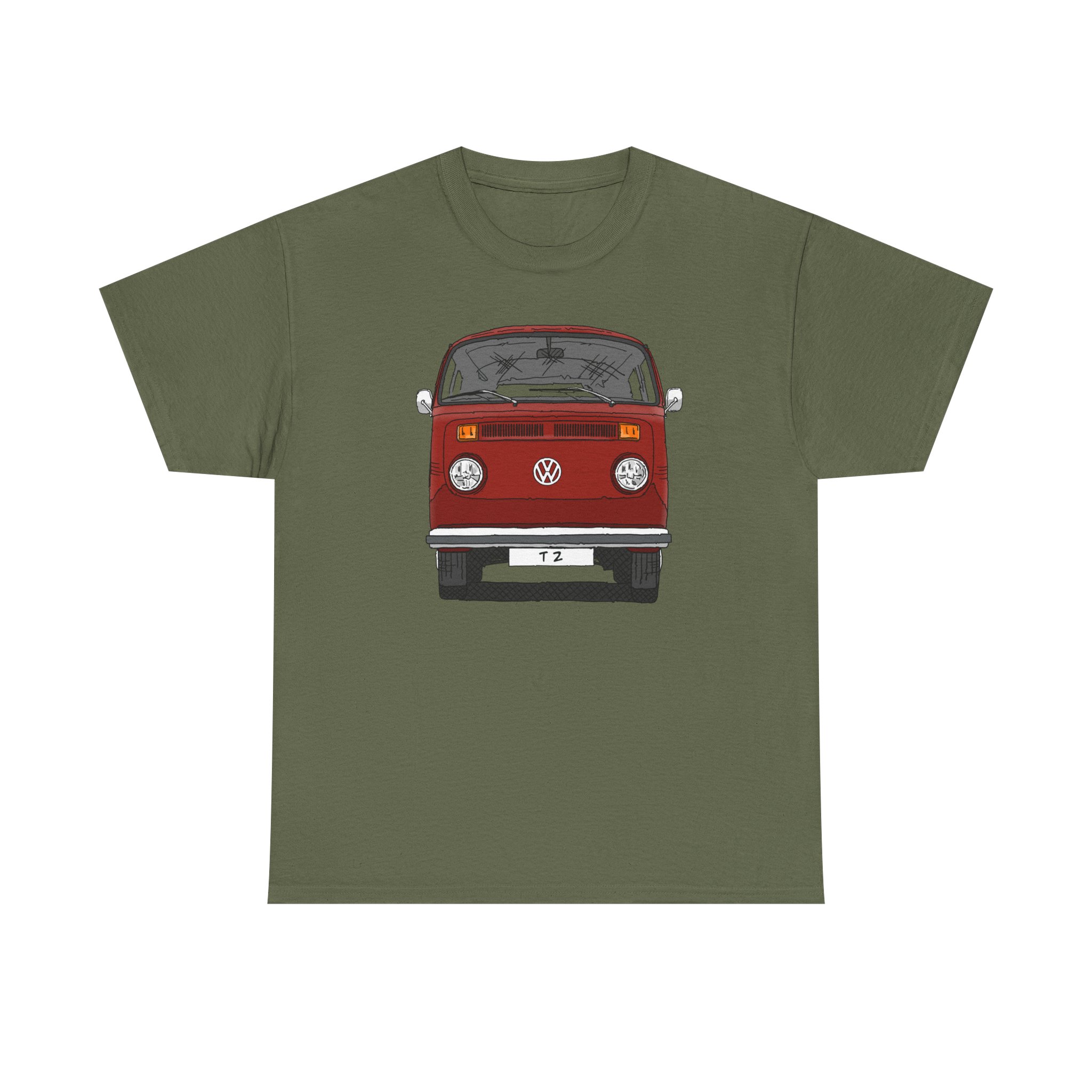 T-Shirt, VW T2, T2b, Bulli, VW Bus, Strichzeichnung, Rot, Wunsch-Kennzeichen möglich – Bild 61