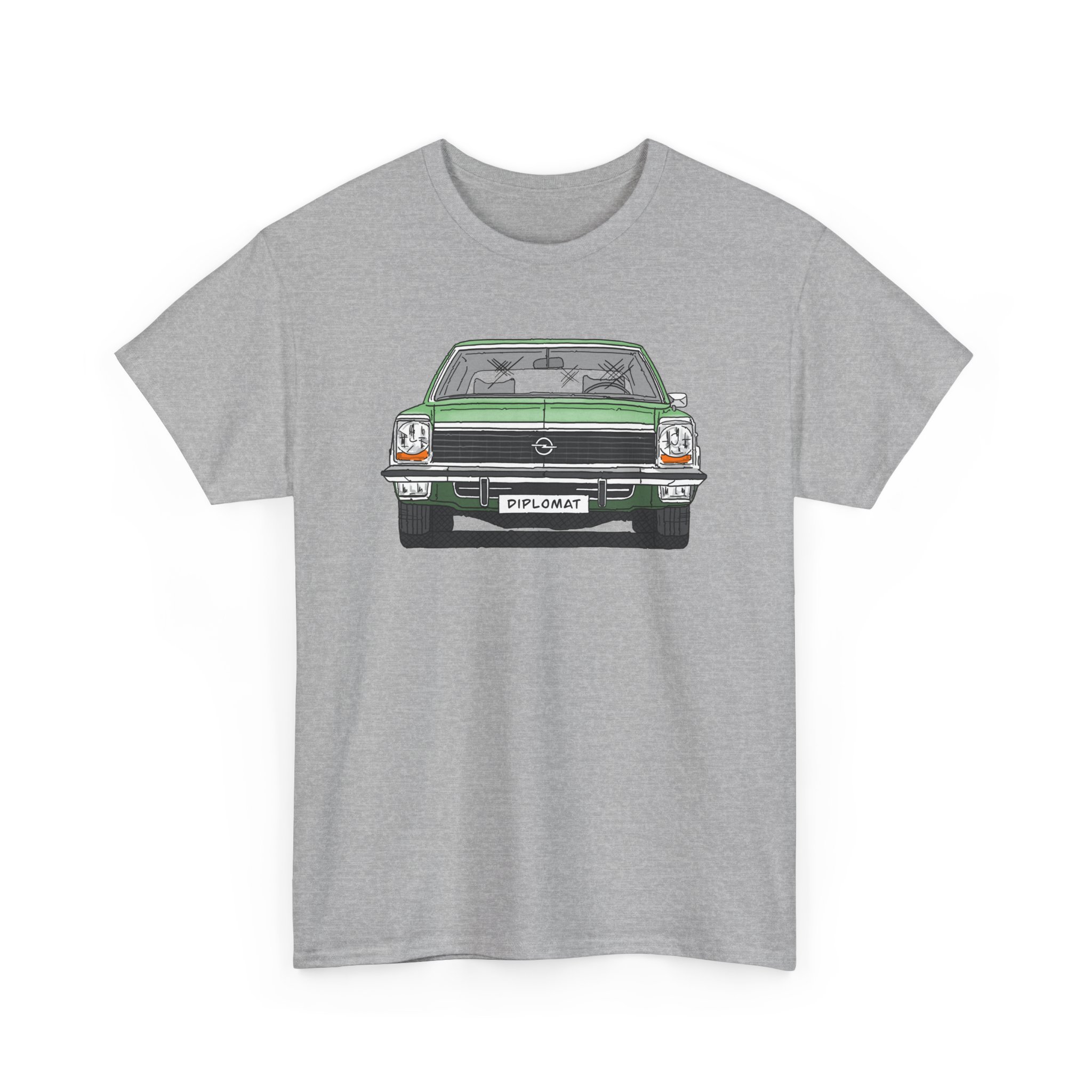 T-Shirt, Opel Diplomat B, Strichzeichnung, Grün, mit Kennzeichen personalisierbar