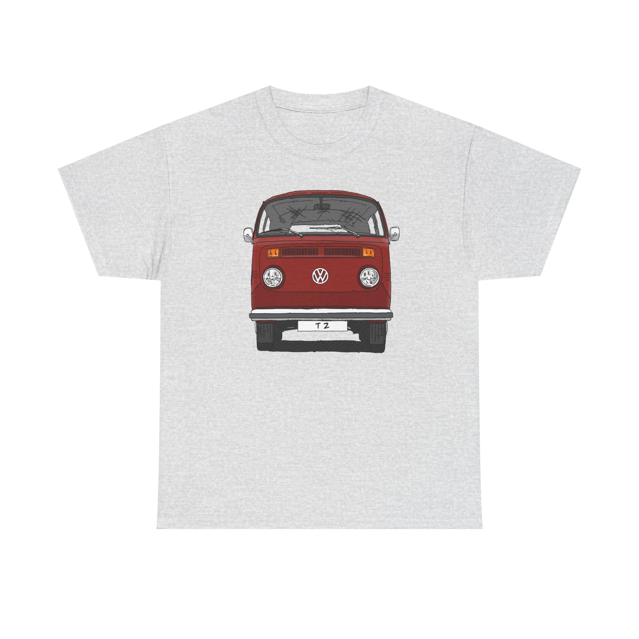 T-Shirt, VW T2, T2b, Bulli, VW Bus, Strichzeichnung, Rot, Wunsch-Kennzeichen möglich – Bild 65