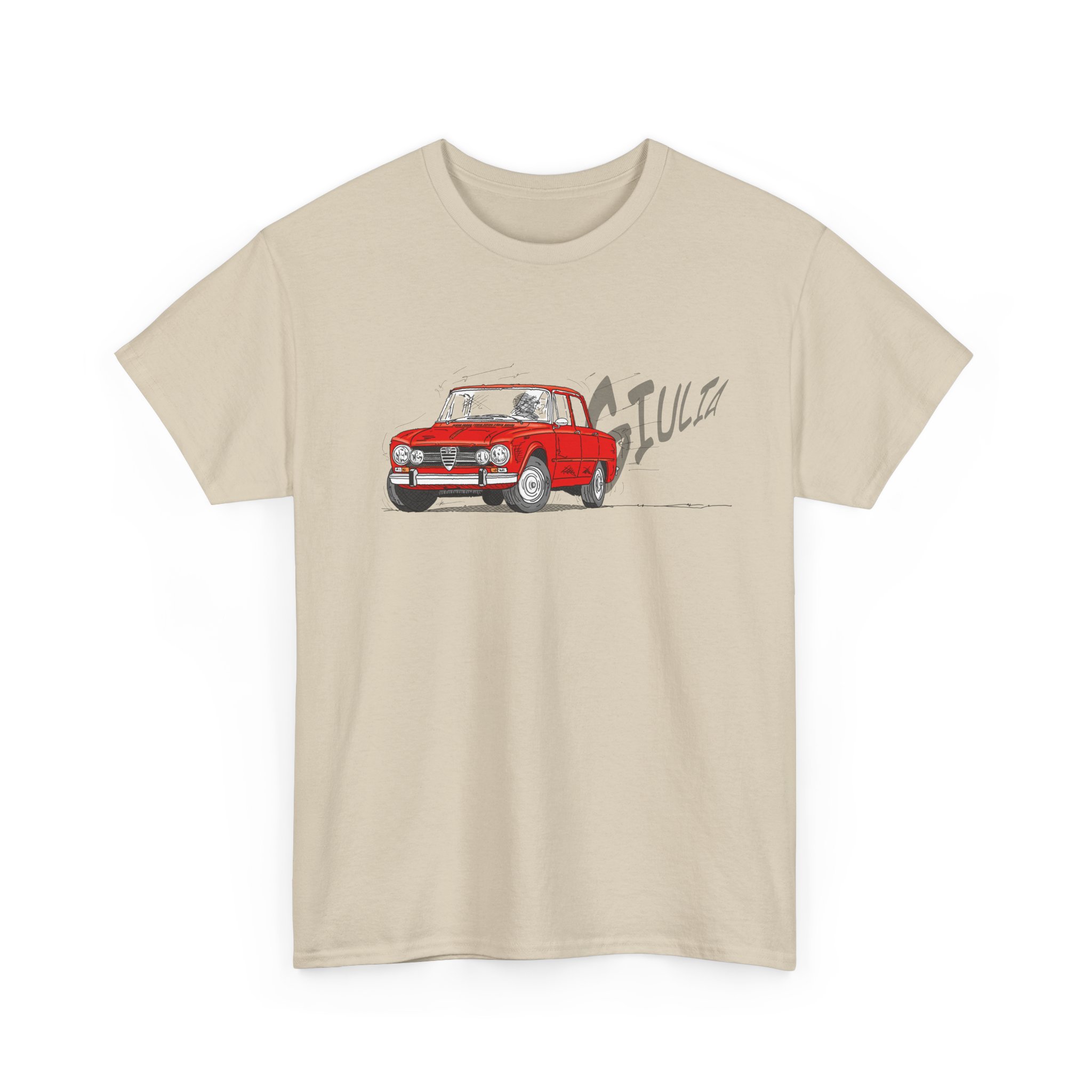 T-Shirt, Alfa Romeo Giulia, Strichzeichnung, Rot, personalisierbar – Bild 3