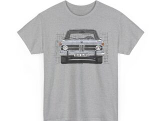 T-Shirt, BMW Neue Klasse, Strichzeichnung, Silbergrau, mit Kennzeichen personalisierbar
