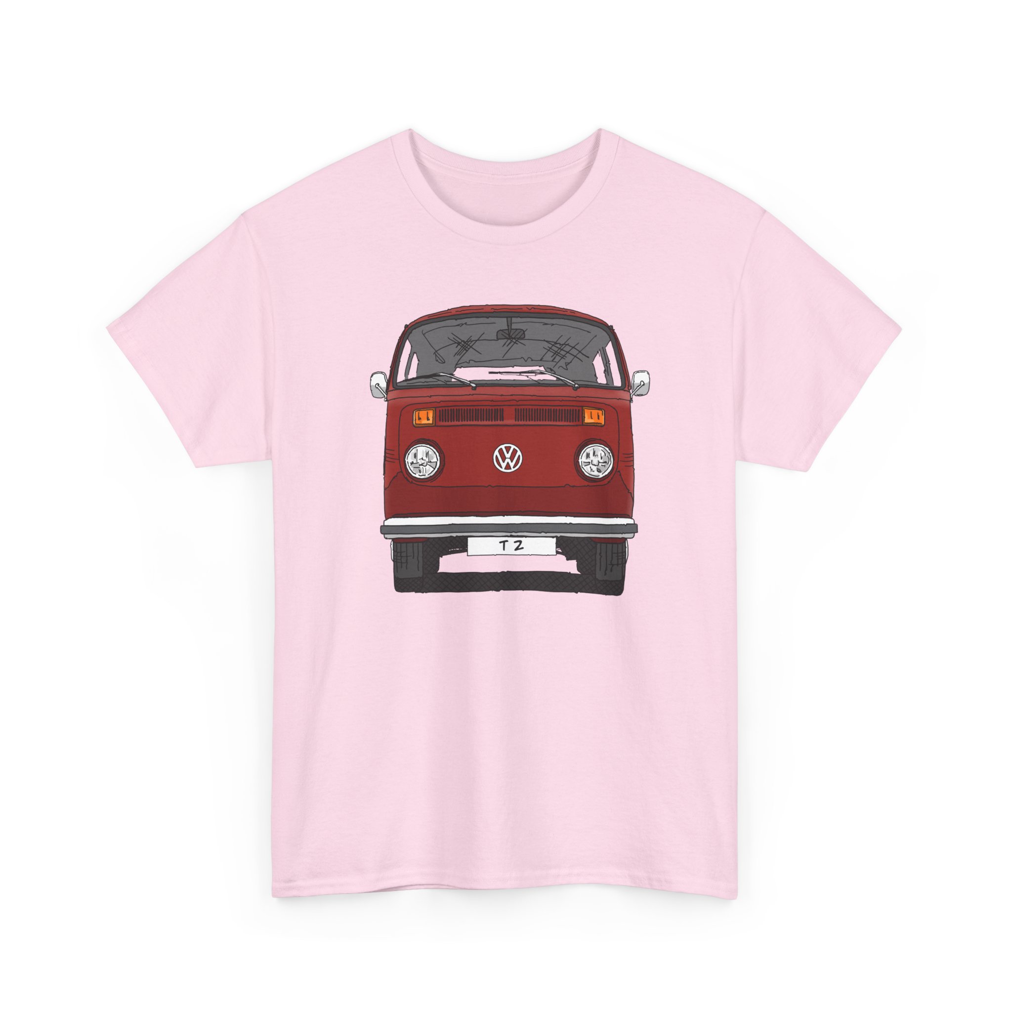 T-Shirt, VW T2, T2b, Bulli, VW Bus, Strichzeichnung, Rot, Wunsch-Kennzeichen möglich – Bild 23