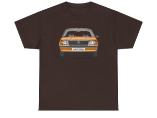 T-Shirt, Opel Ascona B, Strichzeichnung, Ocker, mit Kennzeichen personalisierbar