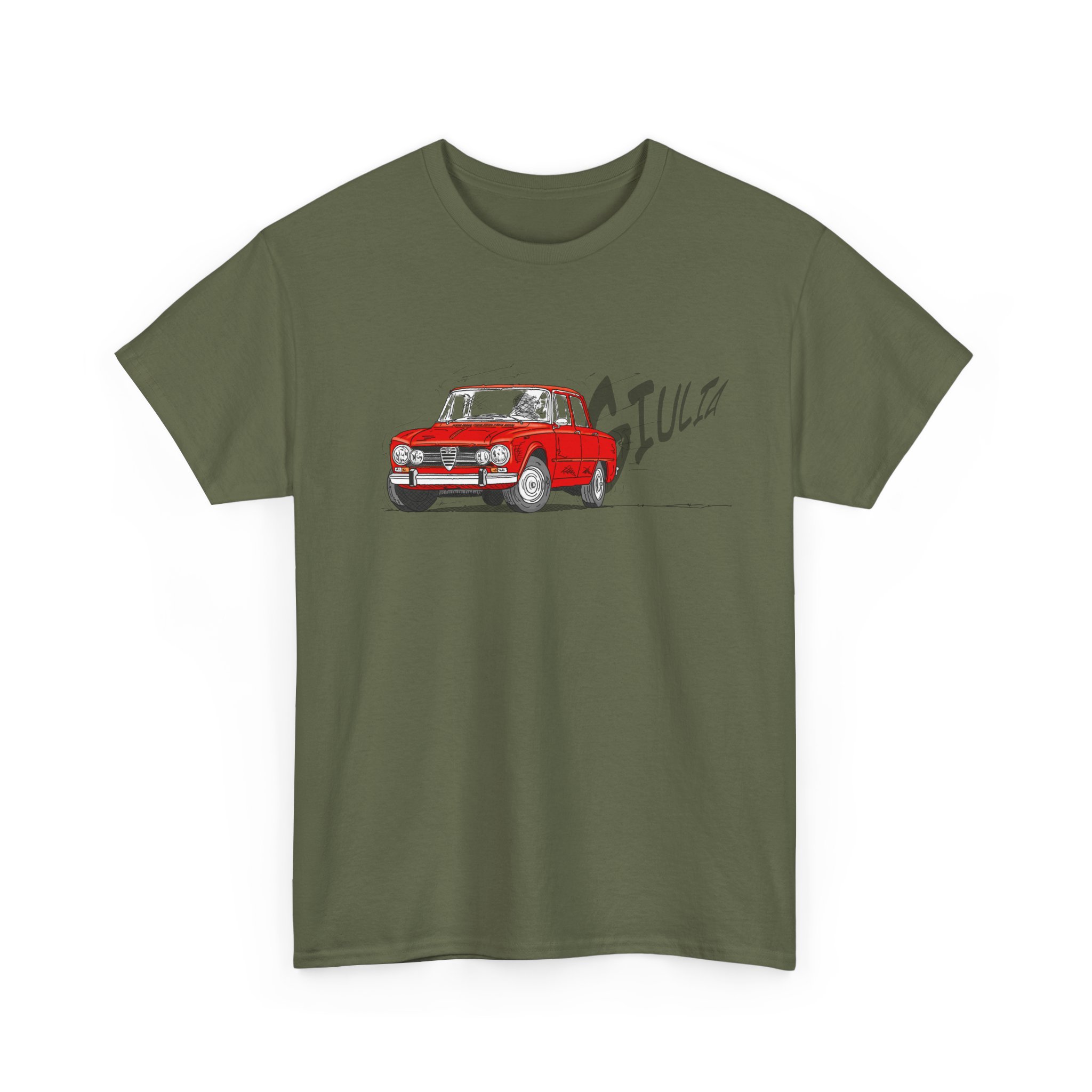 T-Shirt, Alfa Romeo Giulia, Strichzeichnung, Rot, personalisierbar – Bild 4