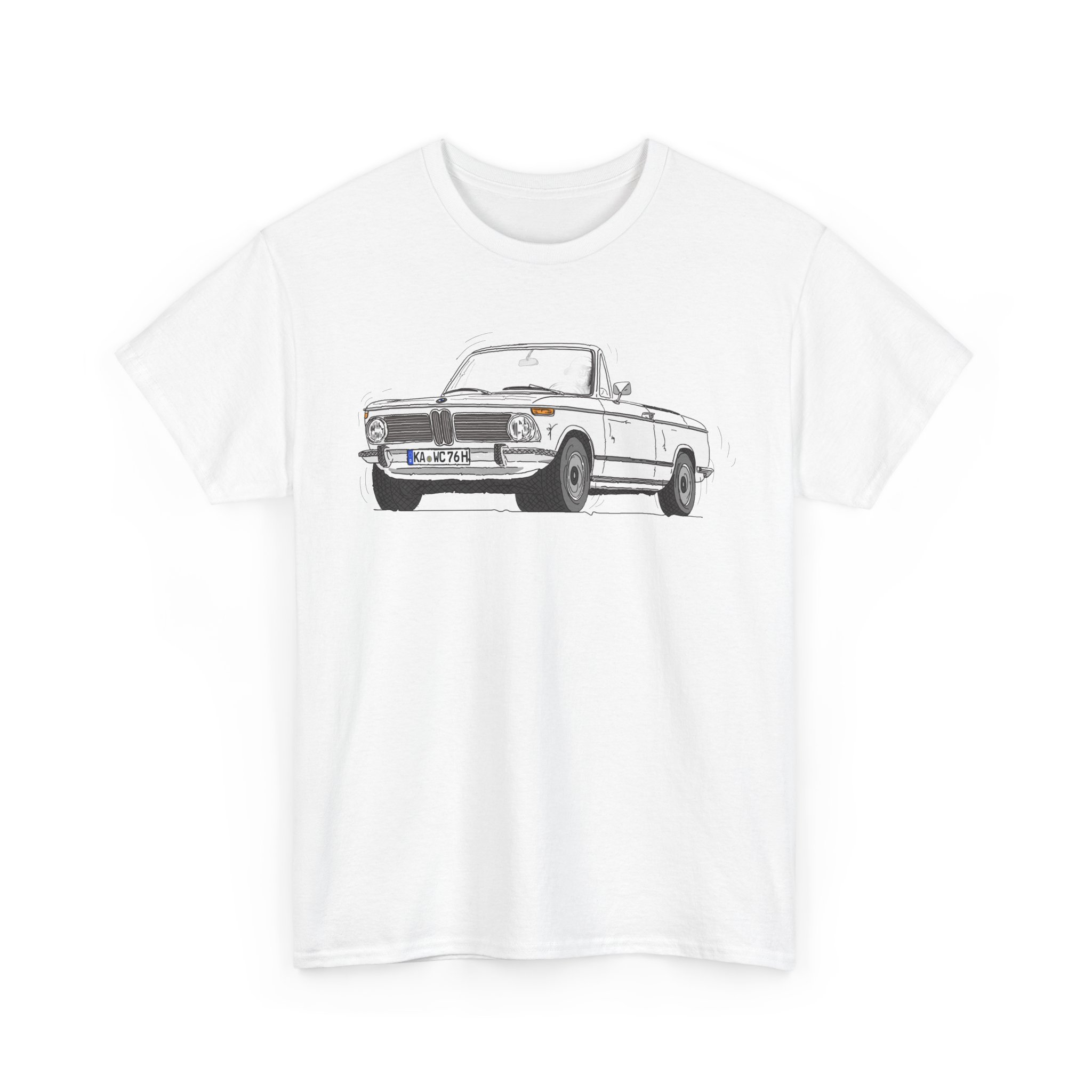 T-Shirt, BMW 02 Baur Cabrio, Strichzeichnung, Weiß, KA WC 76H – Bild 2