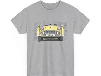 T-Shirt, Triumph TR3A, Strichzeichnung, Gelb