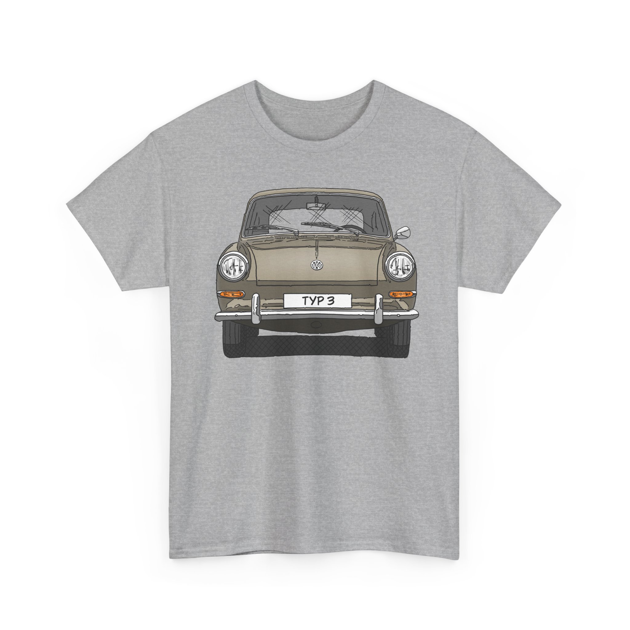 T-Shirt, VW Typ 3, 1500, 1600, Strichzeichnung, Sand, eigenes Kennzeichen möglich