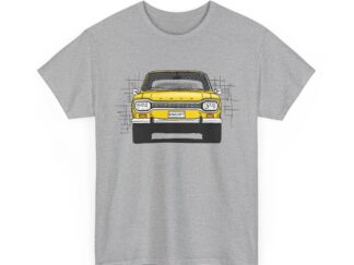 T-Shirt, Ford Escort, Hundeknochen, Strichzeichnung, Gelb, personalisierbar